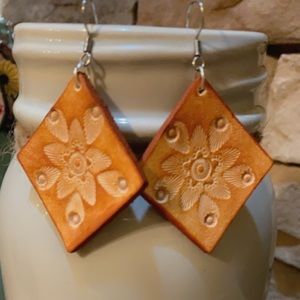 Genuine Leather Custom Made Tooled Earrings